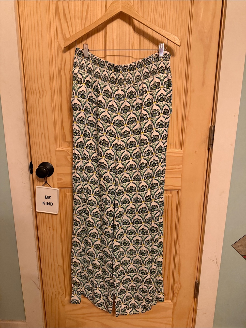 Anthropologie Maeve White Maxi Skirt with Green & Navy Floral Print